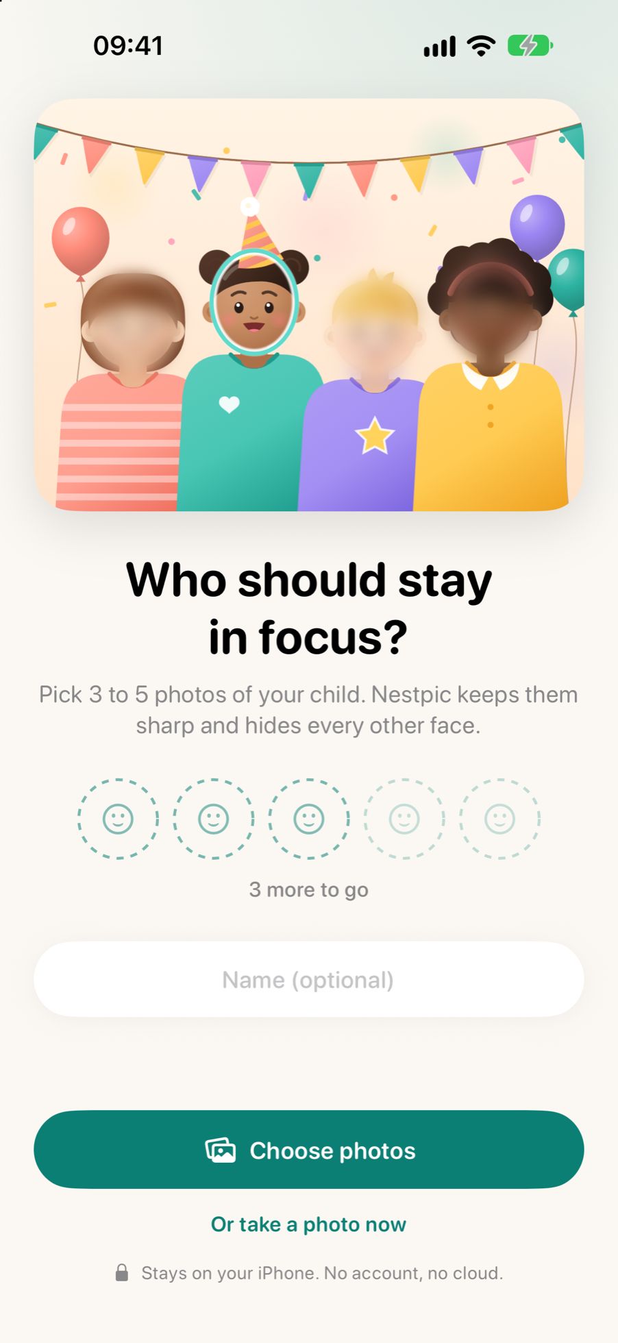 The first screen of Nestpic, asking who should stay sharp