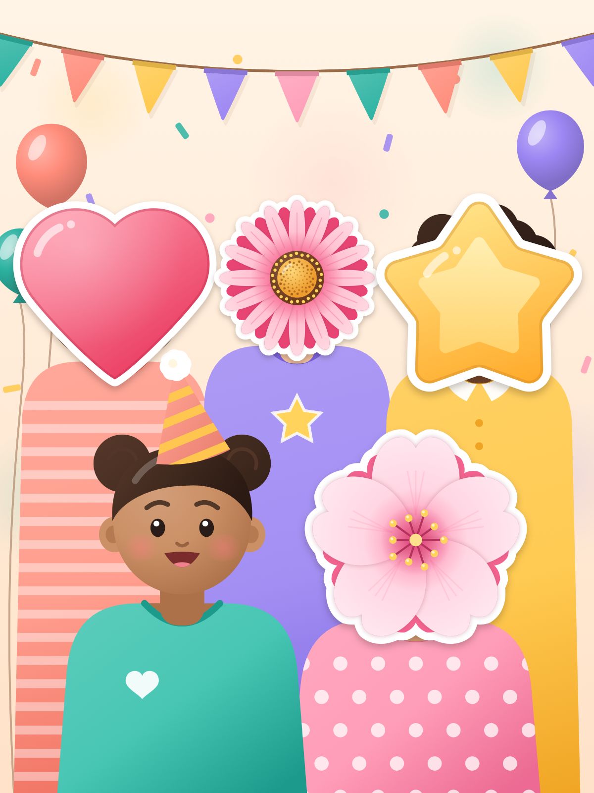 The same group photo with the other children hidden: Stickers